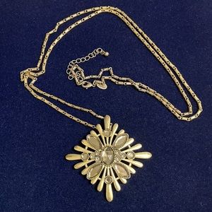 Lia Sophia brass tone and gray crystal pendant necklace